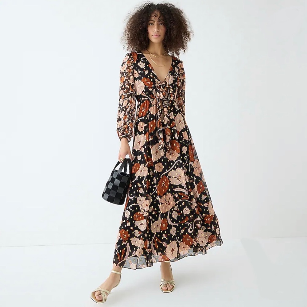J. Crew Tie-front Lurex® dress in mixed print